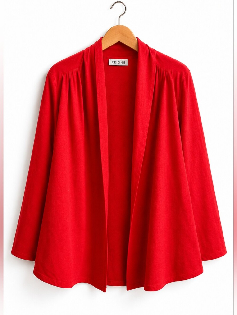 Susan Graver Women's Medium Red Open Front Cardigan Lightweight Knit Jacket